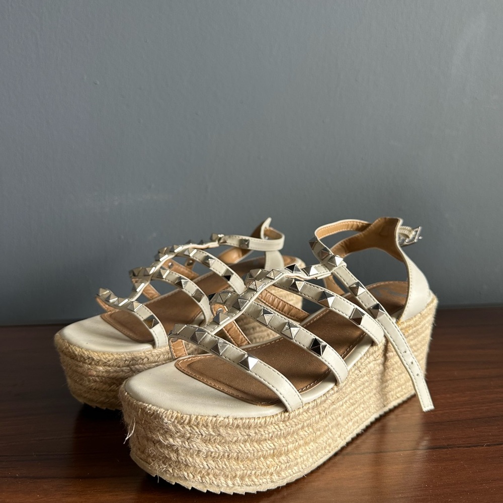 Studded Cream Platform Sandals